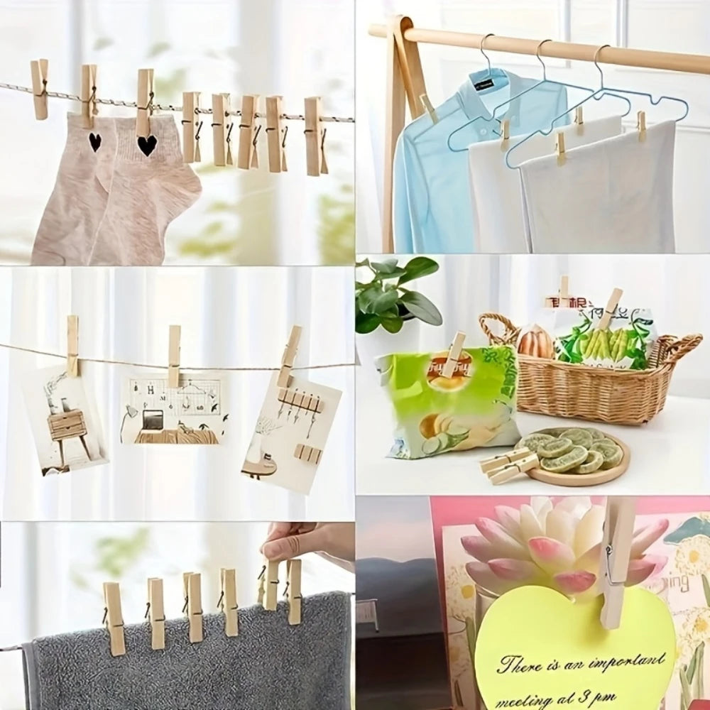 50-Piece Wooden Clothespins - Vivreux Interior