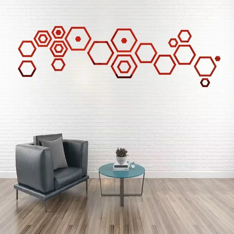 Hexagon Mirror Wall Stickers - Vivreux Interior