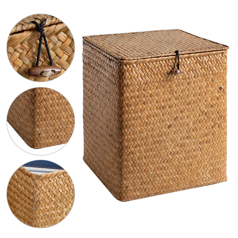 Handwoven Seagrass Laundry Basket with Lid - Vivreux Interior