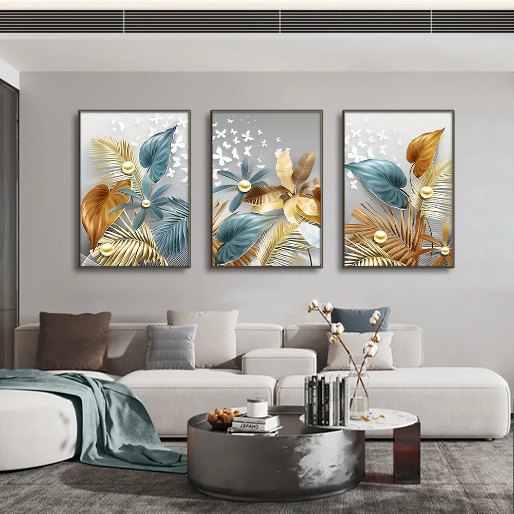 Golden Butterfly Leaves Wall Art Set - Vivreux Interior