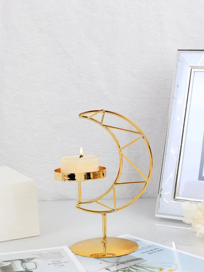 Moon-Shaped Metal Candle Holder - Vivreux Interior