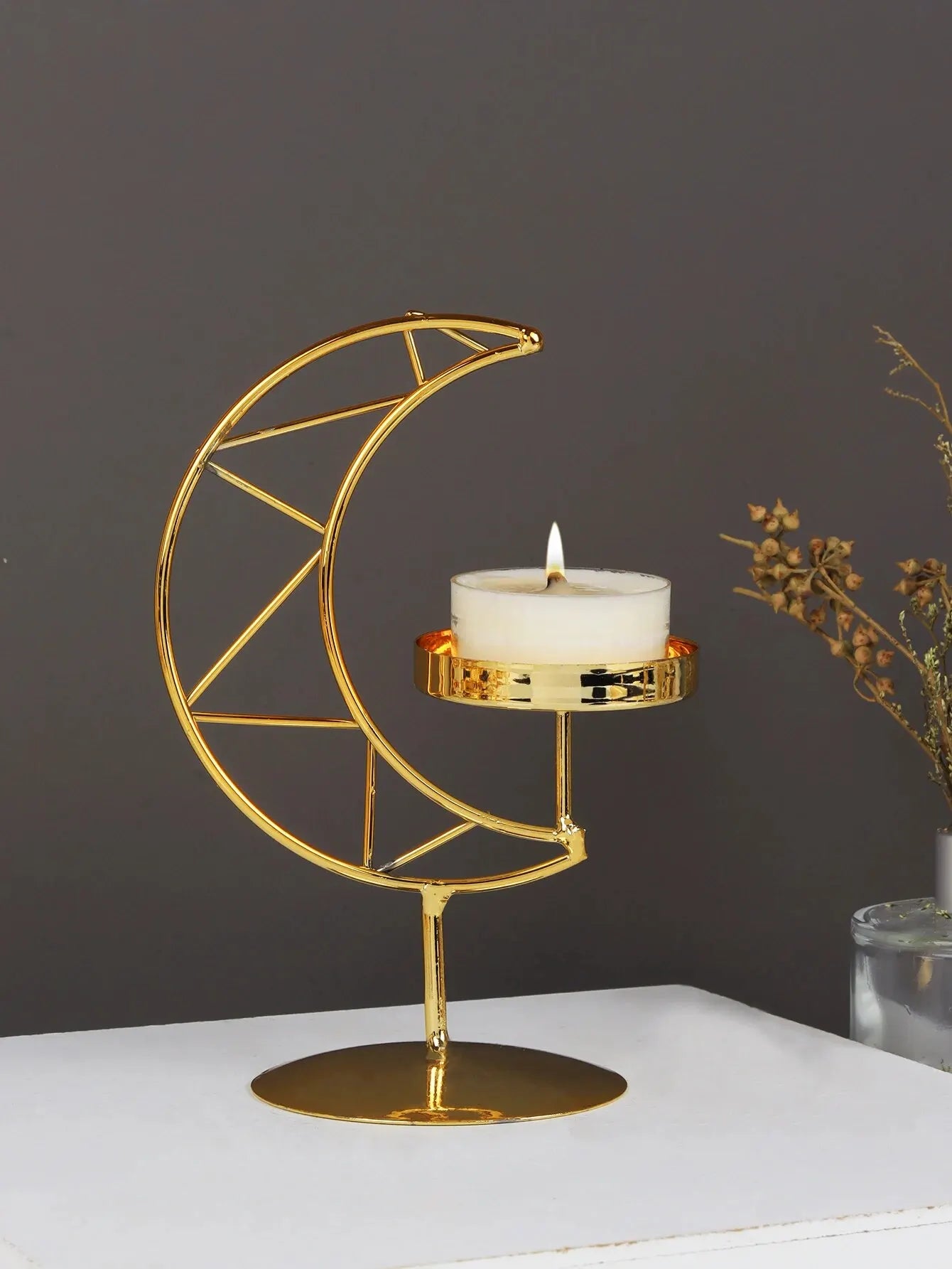 Moon-Shaped Metal Candle Holder - Vivreux Interior